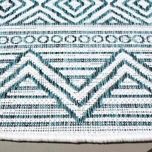 SAFAVIEH Washable Rug Outdoor Courtyard Collection - 6'7" Round, Ivory & Turquoise, Non-Shedding & Easy Cleaning, Ideal for Patio, Backyard, Mudroom (CY8196-53512) - Image 3