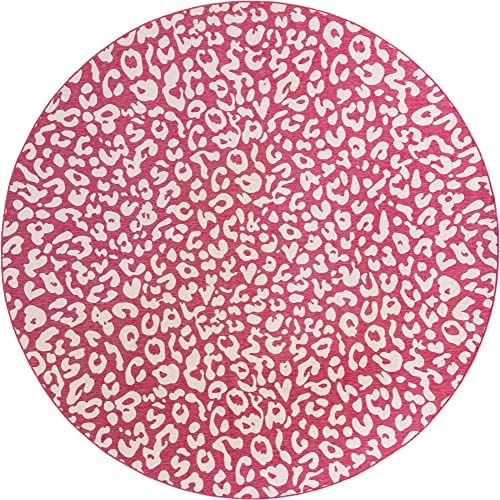 Unique Loom Outdoor Safari Collection Area Rug - Leopard (13' Round, Magenta/ Ivory) - Image 3