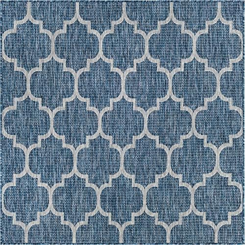 Unique Loom Outdoor Trellis Collection Area Rug (5' Square Navy Blue/Ivory) - Image 2
