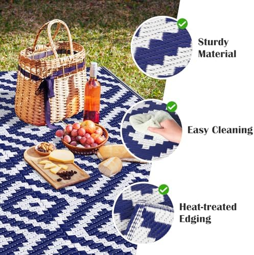 Mattitude Waterproof Outdoor Rug, Reversible Patio Rug, 8'x10' Blue - Image 6