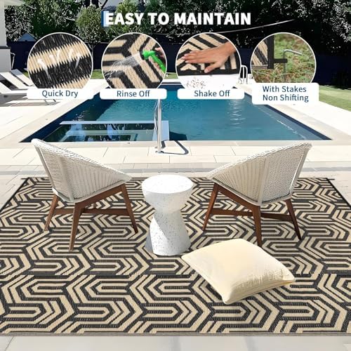 GAOMON Outdoor Rug 8x10 ft Waterproof Reversible Patio Rug - Image 3