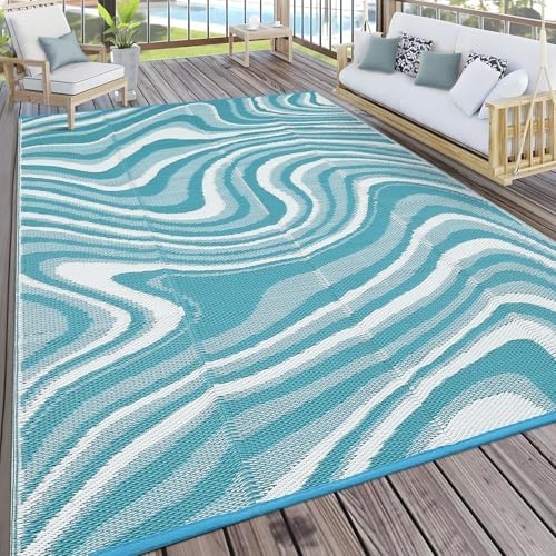 Garvee Large Modern Outdoor Rug 9x18 Patio Rugs Outdoor, Light Blue by Garvee