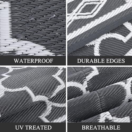 GAOMON Reversible Outdoor Rug 9'x18' Waterproof Plastic Straw Rug, Patio Rug, Large Modern Area Rug Carpet, Indoor Outdoor Rugs for Camping, Porch, Deck, Balcony, Backyard, Grey/White(Geometric) - Image 5