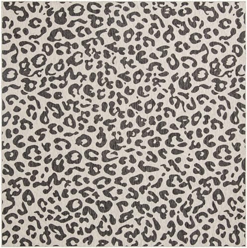 Unique Loom Outdoor Safari Collection Area Rug - Leopard (10' Square Light Gray/Gray) - Image 2
