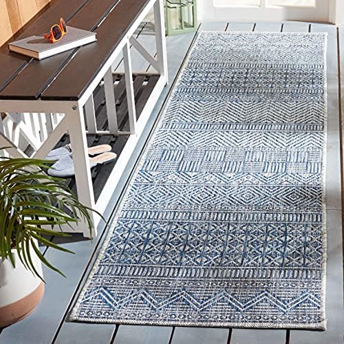 SAFAVIEH Washable Rug Outdoor Courtyard Collection - 2'3" x 10' Runner, Grey & Navy, Non-Shedding & Easy Cleaning, Ideal for Patio, Entryway, Mudroom, Hallway, Kitchen (CY8196-36812) - Image 2