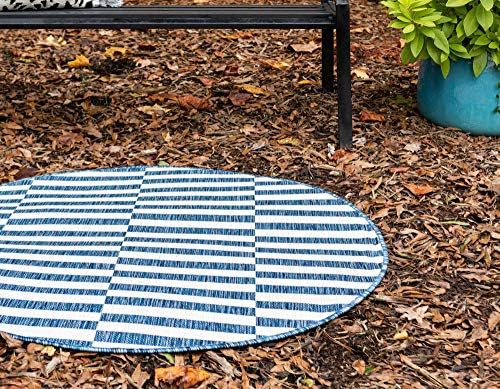 Unique Loom Outdoor Striped Collection Area Rug - Striped (4' 1" Round, Blue/Ivory) - Image 3