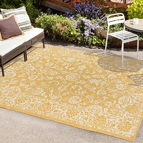 JONATHAN Y Weave Floral Indoor Outdoor Area Rug 5X8 Yellow/Cream, Tela Bohemian Textured for Backyard, Patio, Porch, Easy-Cleaning, High Traffic, Pet-Friendly, Non-Shedding (SMB100E-5) - Image 4