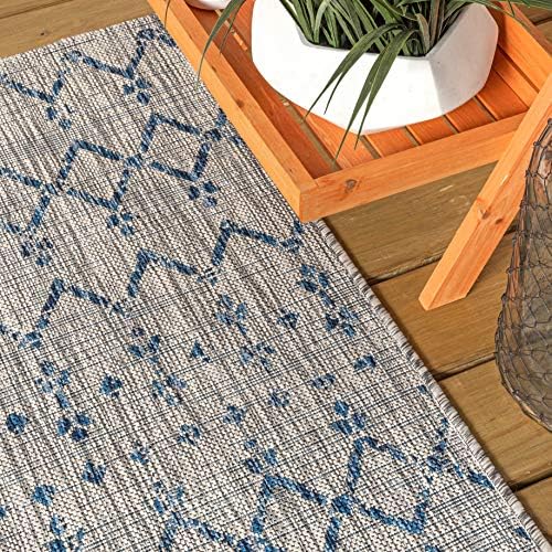 Eyely Moroccan Woven Round Rug 3 Ft Light Gray/Navy, Indoor Outdoor Rug - Image 5
