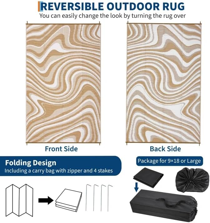 Garvee Porch Rugs Outdoor Waterproof 9x18 Outdoor Camping Rug, Light Brown - Image 7