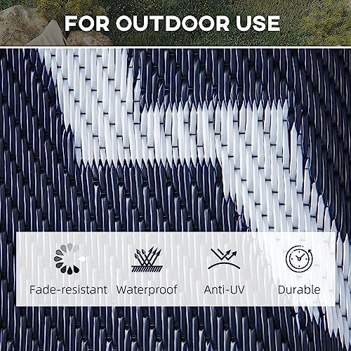 Outsunny 9' x 12' Reversible Outdoor Rug, Blue & White - Image 5