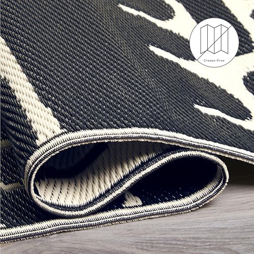 Fab Habitat Outdoor Rug - Waterproof, Fade Resistant, Crease-Free - Premium Recycled Plastic - Tribal, Black & White - Large Patio, Deck, Sunroom, Camping, RV - Serowe - Black - 5 x 8 ft - Image 5