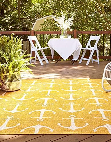 Unique Loom Outdoor Coastal Collection Area Rug - Ahoy (5' 3" x 7' 10" Rectangle, Yellow) - Image 4