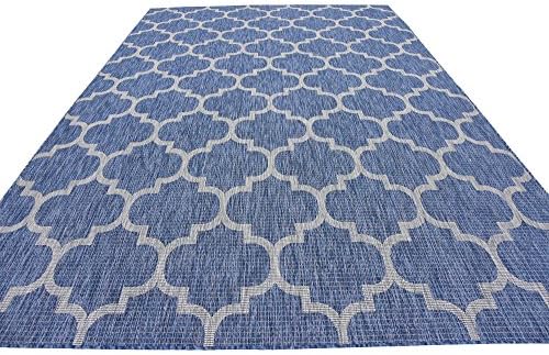 Unique Loom Outdoor Trellis Collection Area Rug (7' 10" x 11' 4" Rectangle, Navy Blue/ Ivory) - Image 6