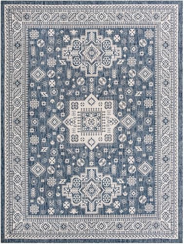 Rugs.com - Outdoor Aztec Rug – 9' x 12' Blue Indoor/Outdoor Rug – Washable Stain-Resistant Flatweave for Patios, Decks, and Porches - Image 3
