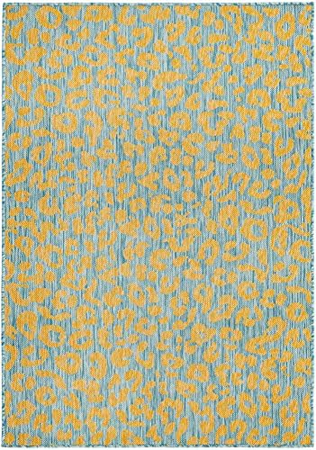 Unique Loom Outdoor Safari Collection Area Rug - Leopard (4' 1" x 6' 1" Rectangle, Blue Yellow/ Blue) - Image 3