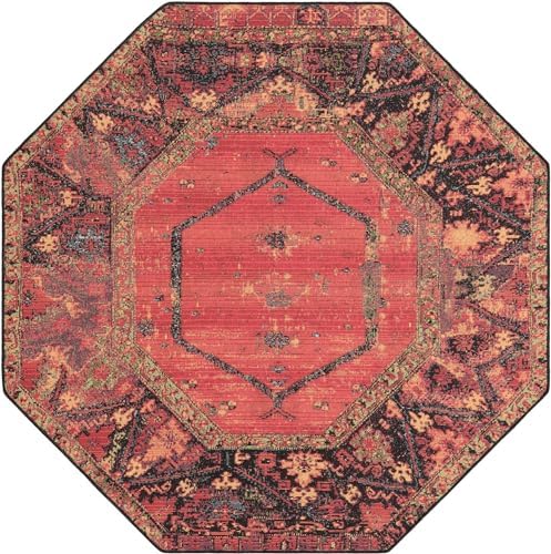 Unique Loom Outdoor Tribal Collection Area Rug - Quepos (5' 3" Octagon Multi/Black) - Image 3