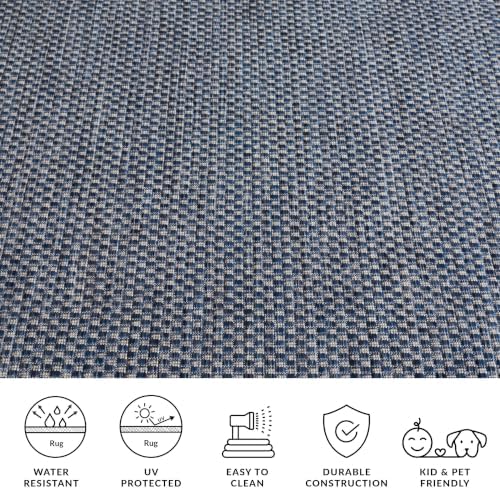 SAFAVIEH Courtyard Collection 9' Round Navy/Grey CY8521 Indoor/ Outdoor Waterproof Easy Cleaning Patio Backyard Mudroom Area Rug - Image 6