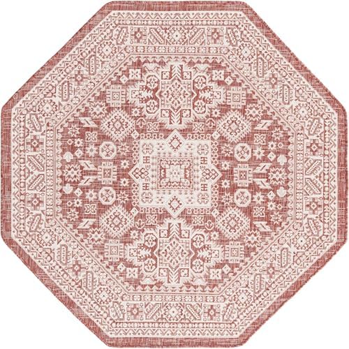 Rugs.com - Outdoor Aztec Rug – 5 Ft Octagon Rust Red Indoor/Outdoor Rug – Washable Stain-Resistant Flatweave for Patios, Decks, and Porches - Image 3