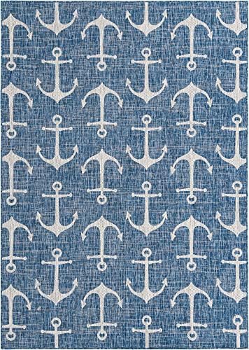 Unique Loom Outdoor Coastal Collection Area Rug - Ahoy (7' x 10' Rectangle Blue/Ivory) - Image 2