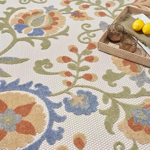 Nourison Home Aloha Ivory Blue 9' x 12' Area Rug - Easy Clean, Non Shedding, Bed Room, Living Room, Dining Room, Kitchen (9' x 12') - Image 7
