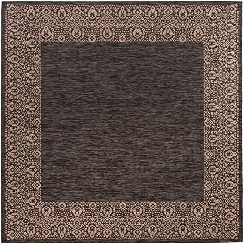 Unique Loom Outdoor Border Collection Area Rug - Floral Border (10' 8" Square, Charcoal Gray/ Beige) - Image 3