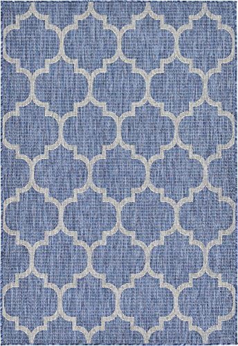 Unique Loom Outdoor Trellis Collection Area Rug (4' 1" x 6' 1" Rectangle, Navy Blue/ Ivory) - Image 4