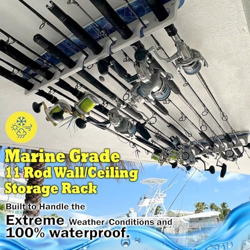 Rush Creek Creations Reel Salty Waterproof Offshore/Inshore Fishing Rod Holder for 11 Saltwater Poles + Gear & Accessories Perfect for Garage & Wall Storage - Image 6