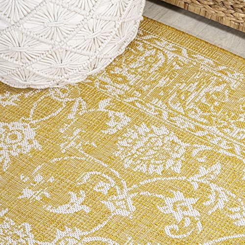 JONATHAN Y Weave Floral Indoor Outdoor Round Area Rug 5 Ft Yellow/Cream, Tela Bohemian Textured for Backyard, Patio, Porch, Easy-Cleaning, High Traffic, Pet-Friendly, Non-Shedding (SMB100E-5R) - Image 5
