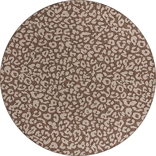 Unique Loom Outdoor Safari Collection Area Rug - Leopard (13' Round, Brown/ Light Brown) - Image 2