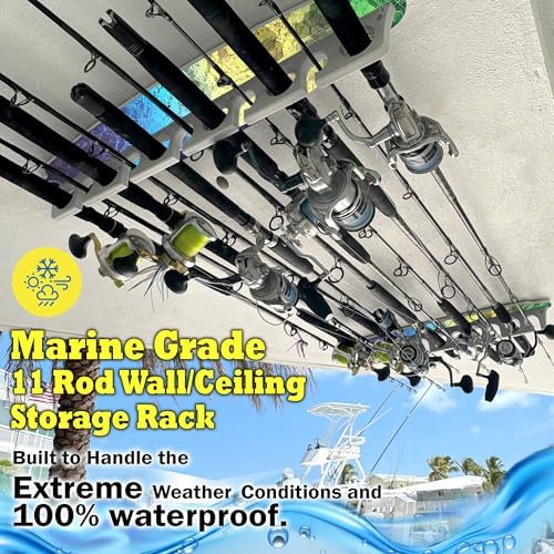 Rush Creek Creations Reel Salty Waterproof Offshore/Inshore Fishing Rod Holder for 11 Saltwater Poles + Gear & Accessories Perfect for Garage & Wall Storage - Image 2