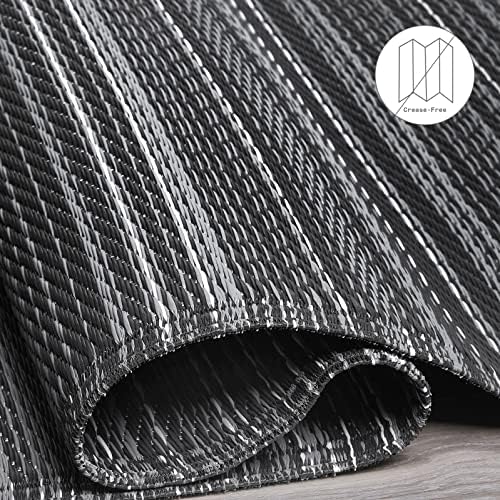 Fab Habitat Outdoor Rug - Waterproof, Fade Resistant, Crease-Free - Premium Recycled Plastic - Striped - Patio, Porch, Deck, Balcony - Cancun - Midnight - 5 x 8 ft - Image 5
