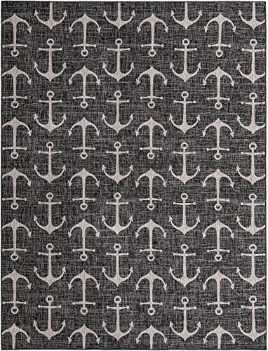Unique Loom Outdoor Coastal Collection Area Rug - Ahoy (10'x 13' 1" Rectangle, Charcoal/ Ivory) - Image 3