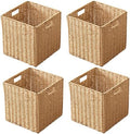 11x11x11 Cube Storage Bins Set of 4, Paper Rope Hand Woven Storage Basket with Handles, Collapsible Square Storage Cubes for Shelves, Wicker Shelf Baskets for Living Room Bedroom Organizing, Natural by HADAMUYE