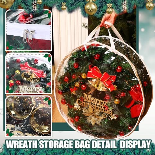 Zhengmy 20 Pcs 24 Inch Christmas Wreath Storage Bags Transparent Wreath Storage Container Bulk Wreaths Box with Dual Zippers and Handles for Xmas Holiday Wreaths Garland - Image 4