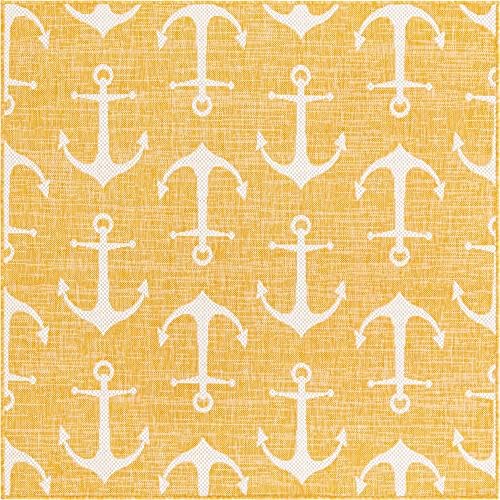 Unique Loom Outdoor Coastal Collection Area Rug - Ahoy (5' 3" Square, Yellow) - Image 2