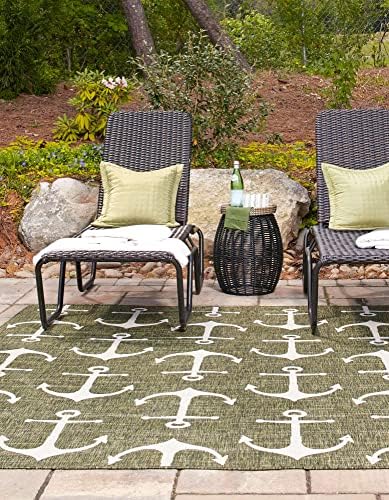 Unique Loom Outdoor Coastal Collection Area Rug - Ahoy (5' 3" Square, Green/ Ivory) - Image 4