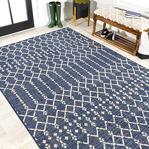 Eyely Moroccan Textured Weave Area Rug 8X10 Navy/Beige, Indoor Outdoor Rug - Image 4