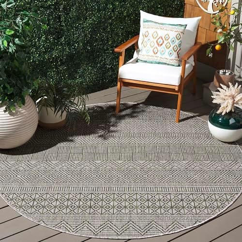 SAFAVIEH Washable Rug Outdoor Courtyard Collection - 6'7" Round, Grey & Olive Green, Non-Shedding & Easy Cleaning, Ideal for Patio, Backyard, Mudroom (CY8196-37912) by Unknown