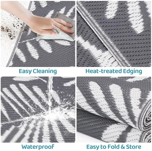 StepRite Outdoor Rug, Patio Rug, Plastic Straw Camping Rugs, Large Waterproof Area Rug and Mat for Outdoors, RV, Patio, Backyard, Deck, Porch, Beach, Balcony, (6'x 9', White&Gray) - Image 4