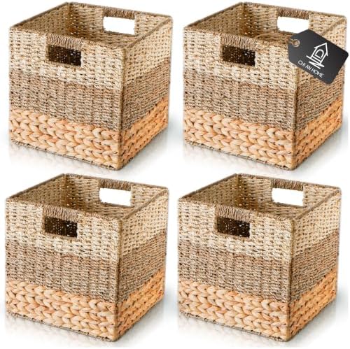 CHI AN HOME 11x11 Wicker Storage Cubes Storage Baskets For Shelves Set 4 by ChiAnHome