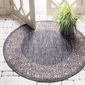Unique Loom Outdoor Border Collection Area Rug - Floral Border (4' 1" Round, Charcoal Gray/ Beige) by UniqueLoom