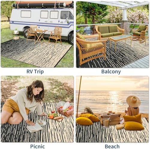 Garvee Waterproof Patio Rug 8x10 Modern Outdoor Camping Rug, Black Coffee - Image 7