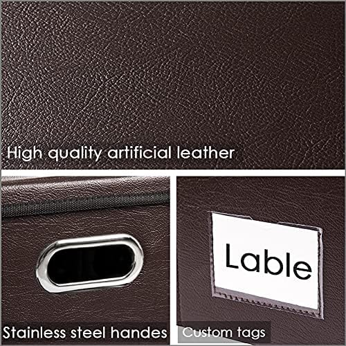 PRANDOM Large Foldable Storage Bins with Lids [3-Pack] Leather Fabric Collapsible Storage Boxes Organizer Containers Baskets Cube with Cover for Home Bedroom Closet Office Brown(17.7x11.8x11.8) - Image 4