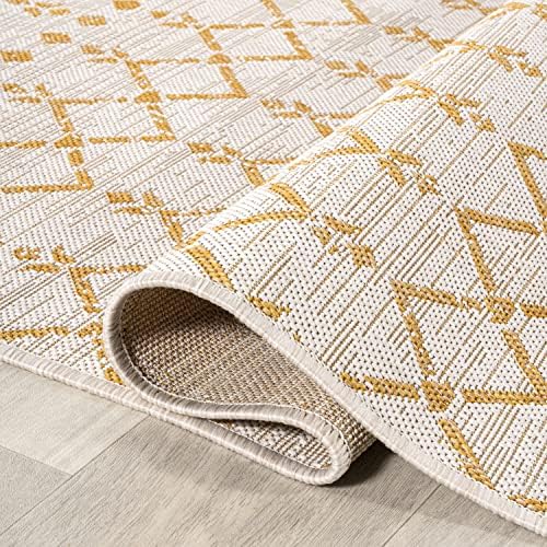 Eyely Moroccan Woven Square Rug 5X5 Cream/Yellow, Indoor Outdoor Rug - Image 7