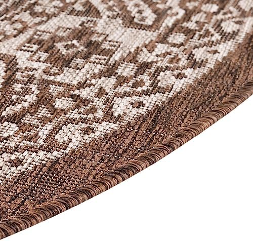 Rugs.com Outdoor Aztec Collection Rug – 13 Ft Round Brown Flatweave-Pile Rug Perfect for Kitchens, Dining Rooms - Image 5