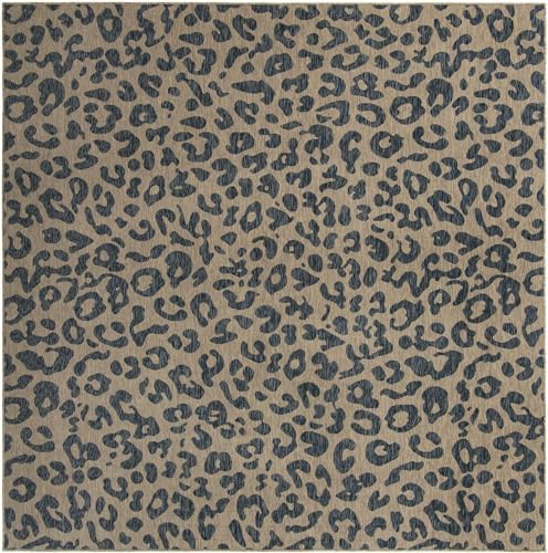 Unique Loom Outdoor Safari Collection Area Rug - Leopard (10' 8" Square Blue/Gray) - Image 3
