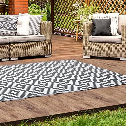 NUU GARDEN Outdoor Rug Plaid Reversible Mats Modern Area Rugs, Plastic Straw Rug, Large Floor Mat and Rug for Outdoors, RV, Backyard, Deck, Picnic, Beach, Grey and White, 5 * 7 ft - Image 7