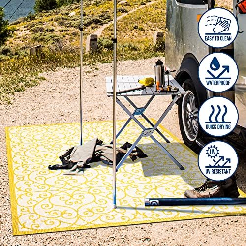 Eyely Filigree Textured Weave Area Rug 5X8 Cream/Yellow, Indoor Outdoor Rug - Image 6