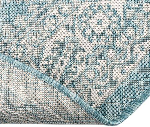 Rugs.com - Outdoor Aztec Rug – 4 Ft Round Aqua Indoor/Outdoor Rug – Washable Flatweave Carpet for Patios, Decks, and Porches - Image 6