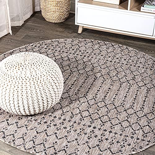 Eyely Moroccan Woven Round Rug 5 Ft Natural/Black, Indoor Outdoor Rug by eyely